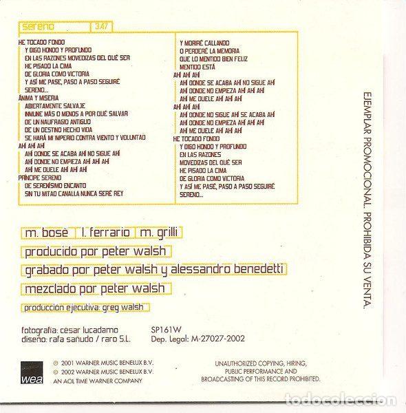 CDs de m&uacute;sica: Miguel Bos&eacute; &ndash; Sereno (CD, WEA SP161W) - Foto 2