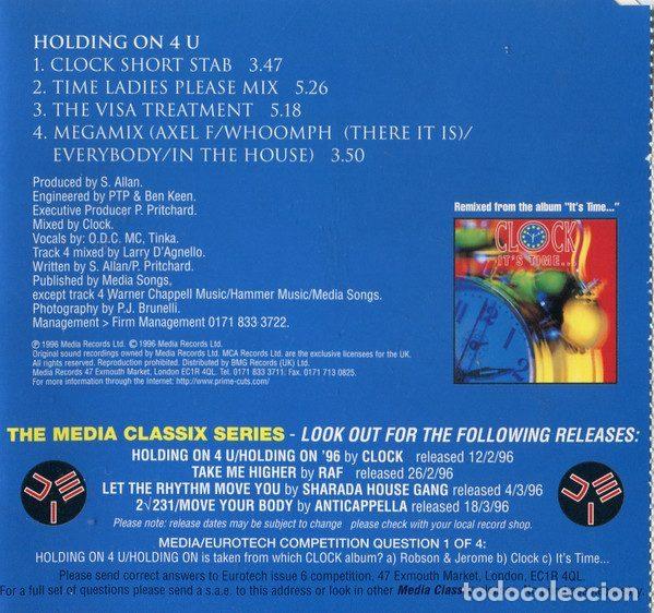 CDs de m&uacute;sica: Clock &ndash; Holding On 4 U (CD, Power Station Recordings MCSTD 40019) - Foto 2