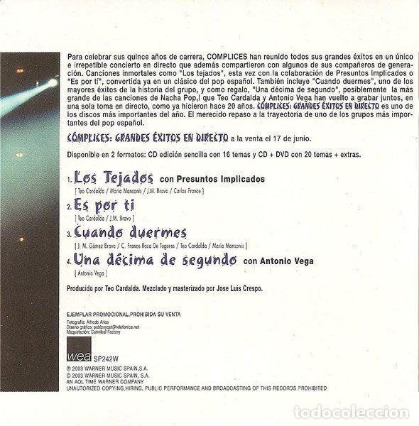 CDs de m&uacute;sica: C&oacute;mplices &ndash; Grandes &Eacute;xitos En Directo (CD, WEA SP242W) - Foto 2