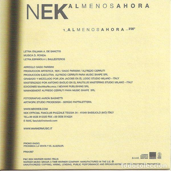 CDs de m&uacute;sica: Nek &ndash; Al Menos Ahora (CD, WEA PR04267) - Foto 2
