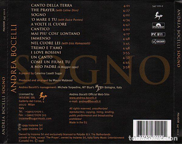 CDs de m&uacute;sica: Andrea Bocelli &ndash; Sogno (CD, Polydor 547 221-2) - Foto 2