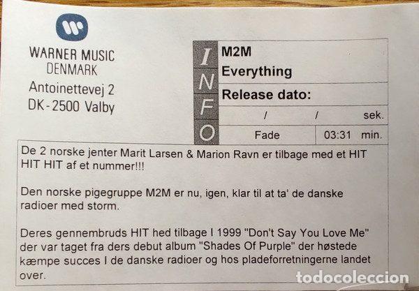 CDs de m&uacute;sica: M2M &ndash; Everything (CD, Atlantic PRO3045) - Foto 4