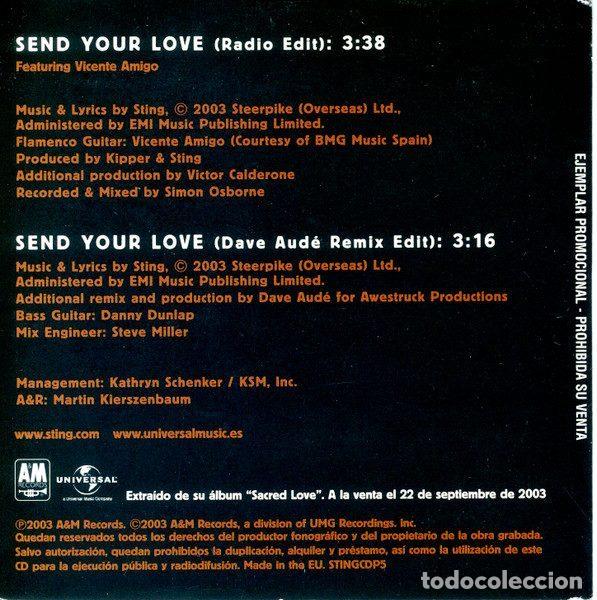 CDs de m&uacute;sica: Sting &ndash; Send Your Love (CD, A&M Records none) - Foto 2