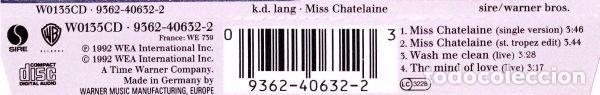 CDs de m&uacute;sica: k.d. lang &ndash; Miss Chatelaine (CD, Sire 9362-40632-2) - Foto 2