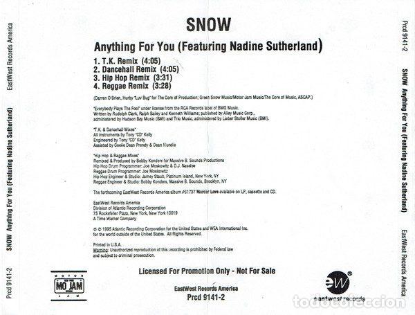 CD de M&uacute;sica: Snow Featuring Nadine Sutherland &ndash; Anything For You (CD, EastWest Records America PRCD 9141-2)