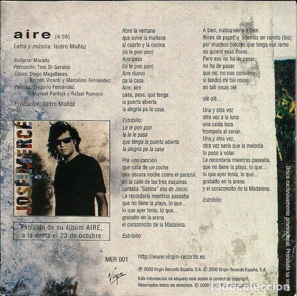 CDs de m&uacute;sica: Jos&eacute; Merc&eacute; &ndash; Aire (CD, Virgin MER 001) - Foto 2