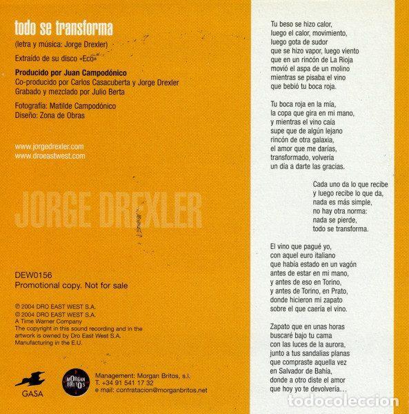 CDs de m&uacute;sica: Jorge Drexler &ndash; Todo Se Transforma (CD, Gasa DEW0156) - Foto 2