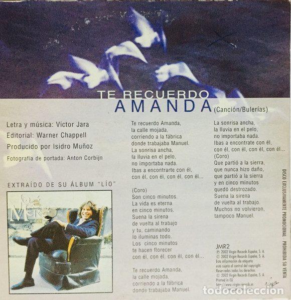 CDs de m&uacute;sica: Jos&eacute; Merc&eacute; &ndash; Te Recuerdo Amanda (CD, Virgin JMR2) - Foto 2