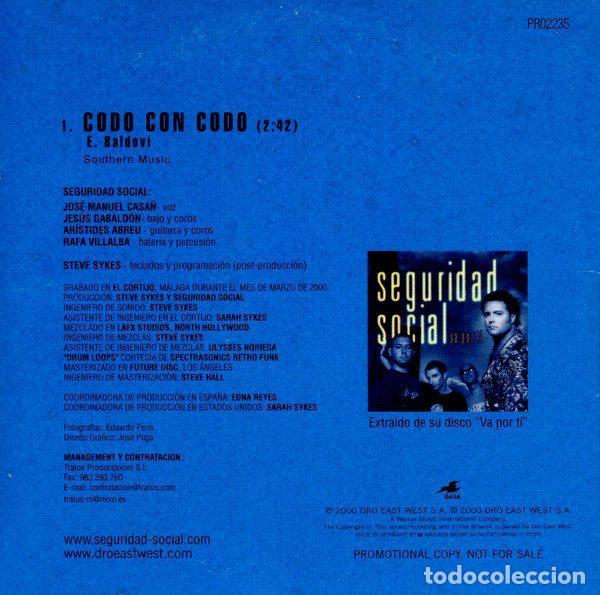 CDs de m&uacute;sica: Seguridad Social &ndash; Codo Con Codo (CD, Gasa PR02235) - Foto 2