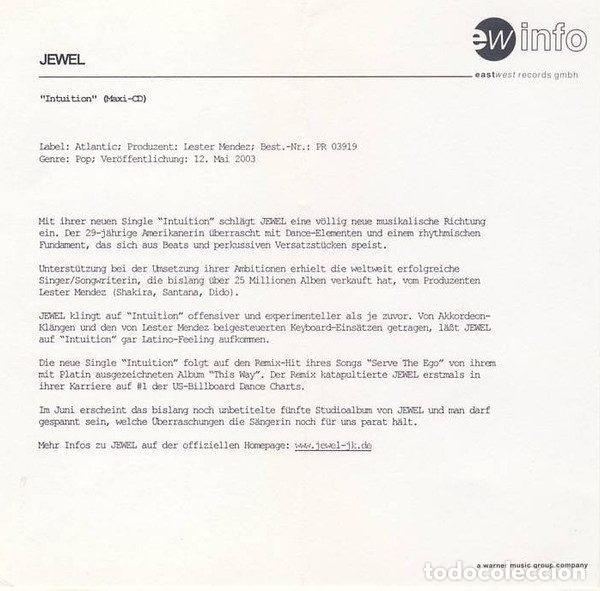 CDs de m&uacute;sica: Jewel &ndash; Intuition (CD, Atlantic PR03919) - Foto 4