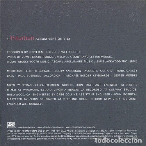 CDs de m&uacute;sica: Jewel &ndash; Intuition (CD, Atlantic PR03919) - Foto 2