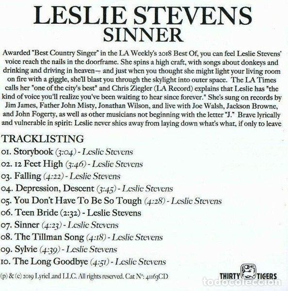 CDs de m&uacute;sica: Leslie Stevens &ndash; Sinner (CDr, Thirty Tigers 41163CD) - Foto 2