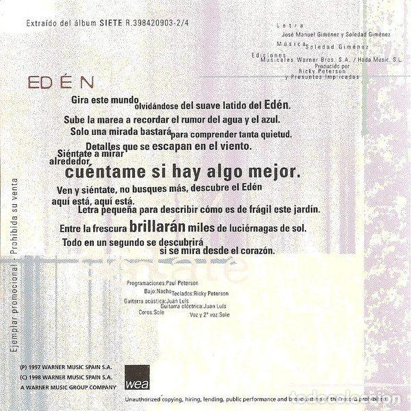 CDs de m&uacute;sica: Presuntos Implicados &ndash; Ed&eacute;n (CD, WEA PR CD 1080) - Foto 2