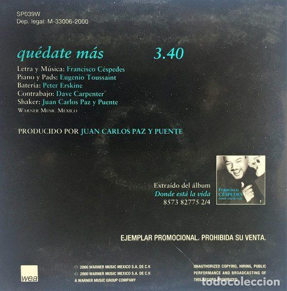 CDs de m&uacute;sica: Francisco C&eacute;spedes &ndash; Qu&eacute;date M&aacute;s (CD, WEA SP039W) - Foto 2