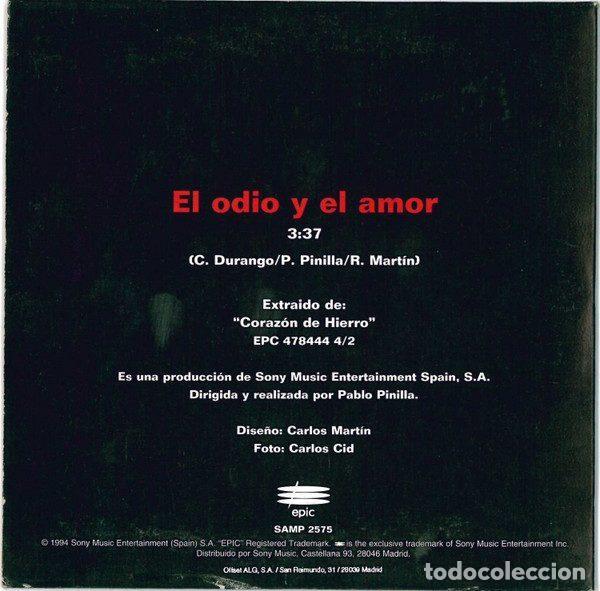 CDs de m&uacute;sica: Rafa Mart&iacute;n &ndash; El Odio y El Amor (CD, Epic SAMP 2575) - Foto 2