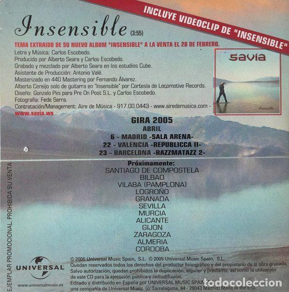 CDs de m&uacute;sica: Savia &ndash; Insensible (CD, Universal Music none ) - Foto 2