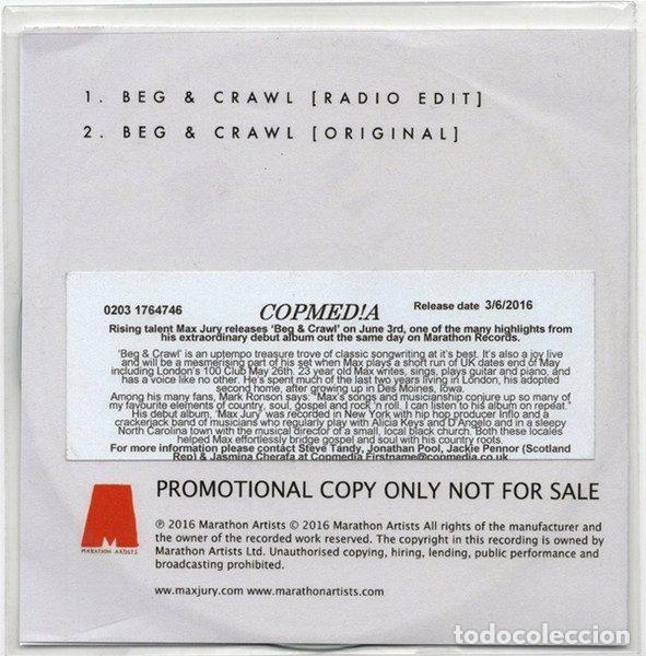 CDs de m&uacute;sica: Max Jury &ndash; Beg & Crawl (CDr, Marathon Artists none) - Foto 2