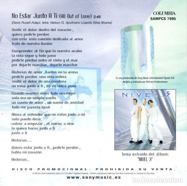 CDs de m&uacute;sica: Nivel 3 &ndash; No Estar Junto A Ti (CD, Columbia SAMPCS 7995) - Foto 2