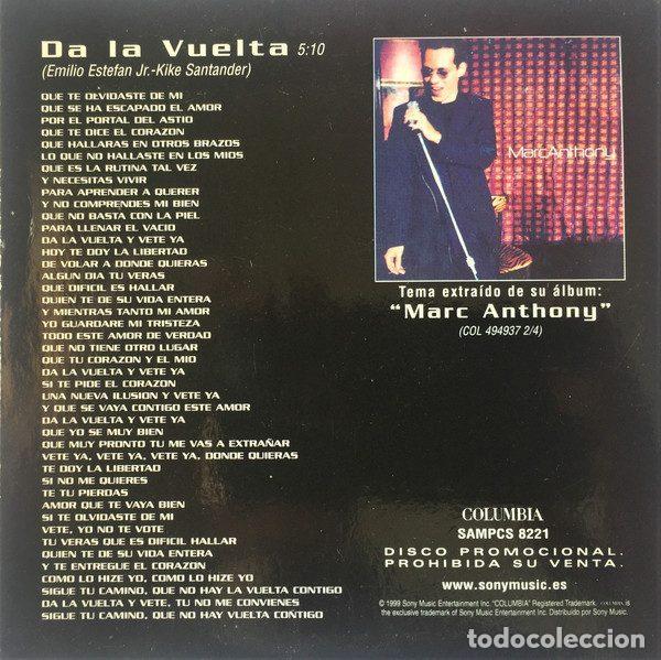 CDs de m&uacute;sica: Marc Anthony &ndash; Da La Vuelta (CD, Columbia Sampcs 8221) - Foto 2