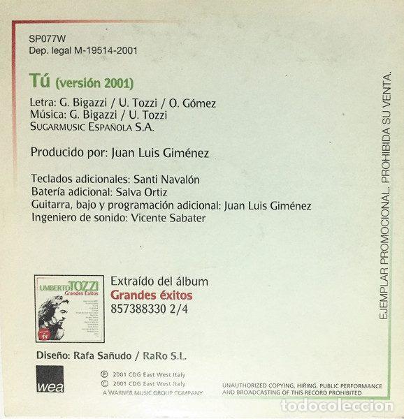 CDs de m&uacute;sica: Umberto Tozzi &ndash; Tu (Version 2001) (CD, WEA SP077W) - Foto 2