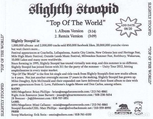 CDs de Musique: Slightly Stoopid &ndash; Top Of The World (CDr, Stoopid Records none)
