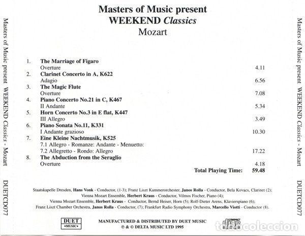 CDs de m&uacute;sica: Various &ndash; Weekend Classics - Mozart (CD, DUET MUSIC DUETCD077) - Foto 2