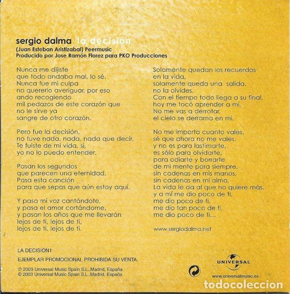 CDs de m&uacute;sica: Sergio Dalma &ndash; La Decisi&oacute;n (CD, Universal Music Spain none) - Foto 2