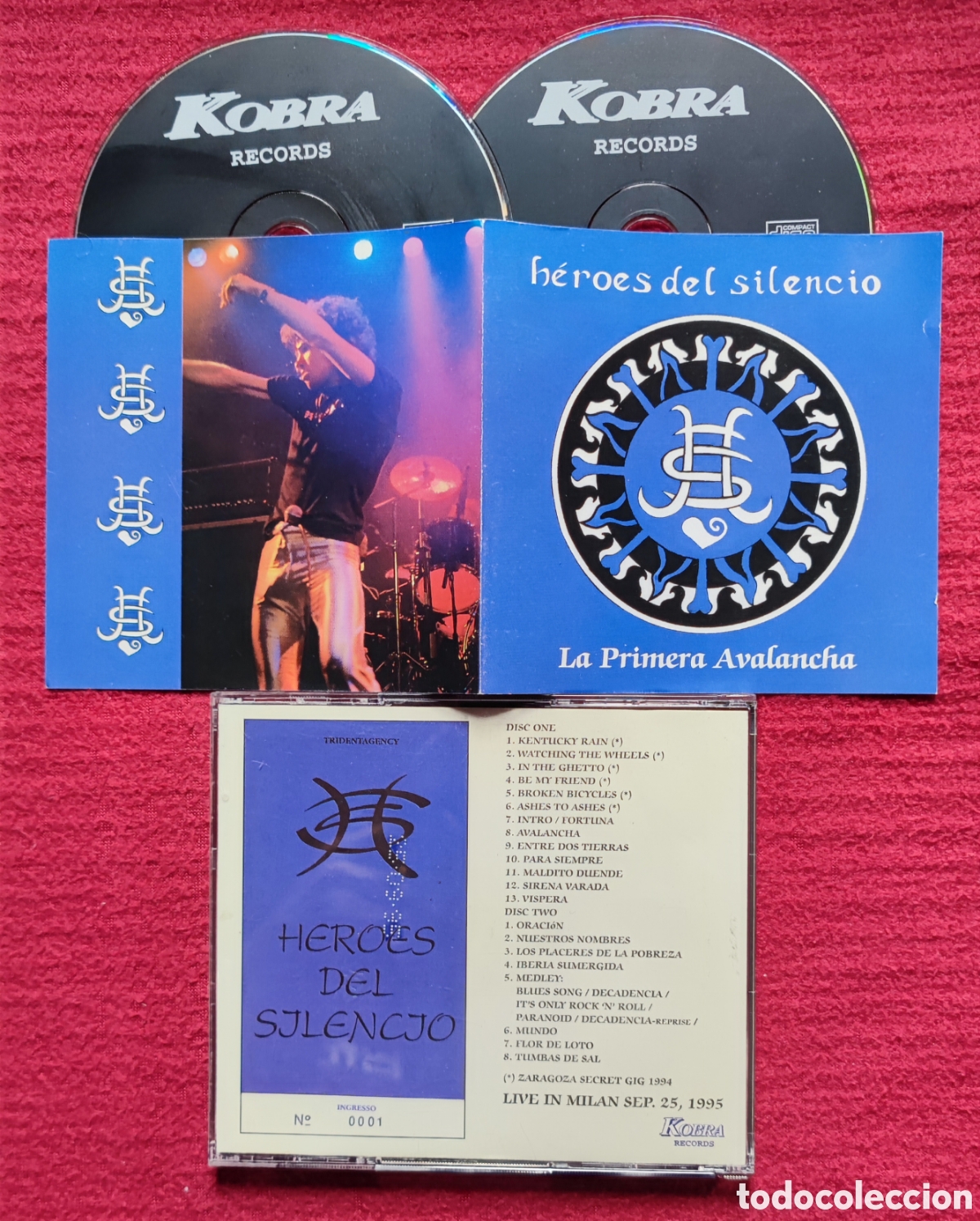 CDs de m&uacute;sica: H&Eacute;ROES DEL SILENCIO: La primera avalancha. 2 Cd's Live In Mil&aacute;n, Sep. 25, 1995. No Oficial. Rareza.