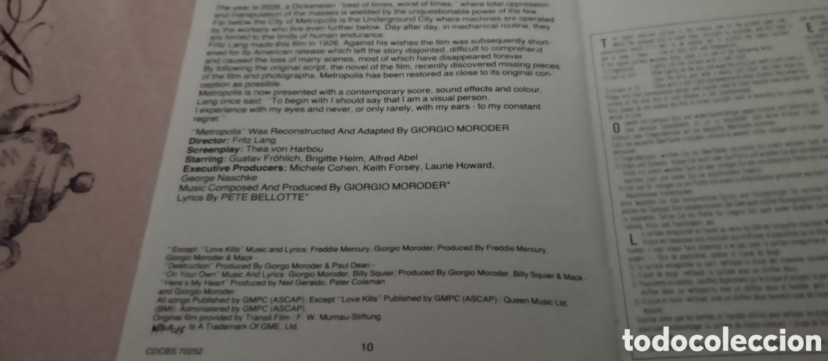 CDs de m&uacute;sica: CD BSO Metropolis - Recopilatorio - Giorgio Moroder. - Foto 9