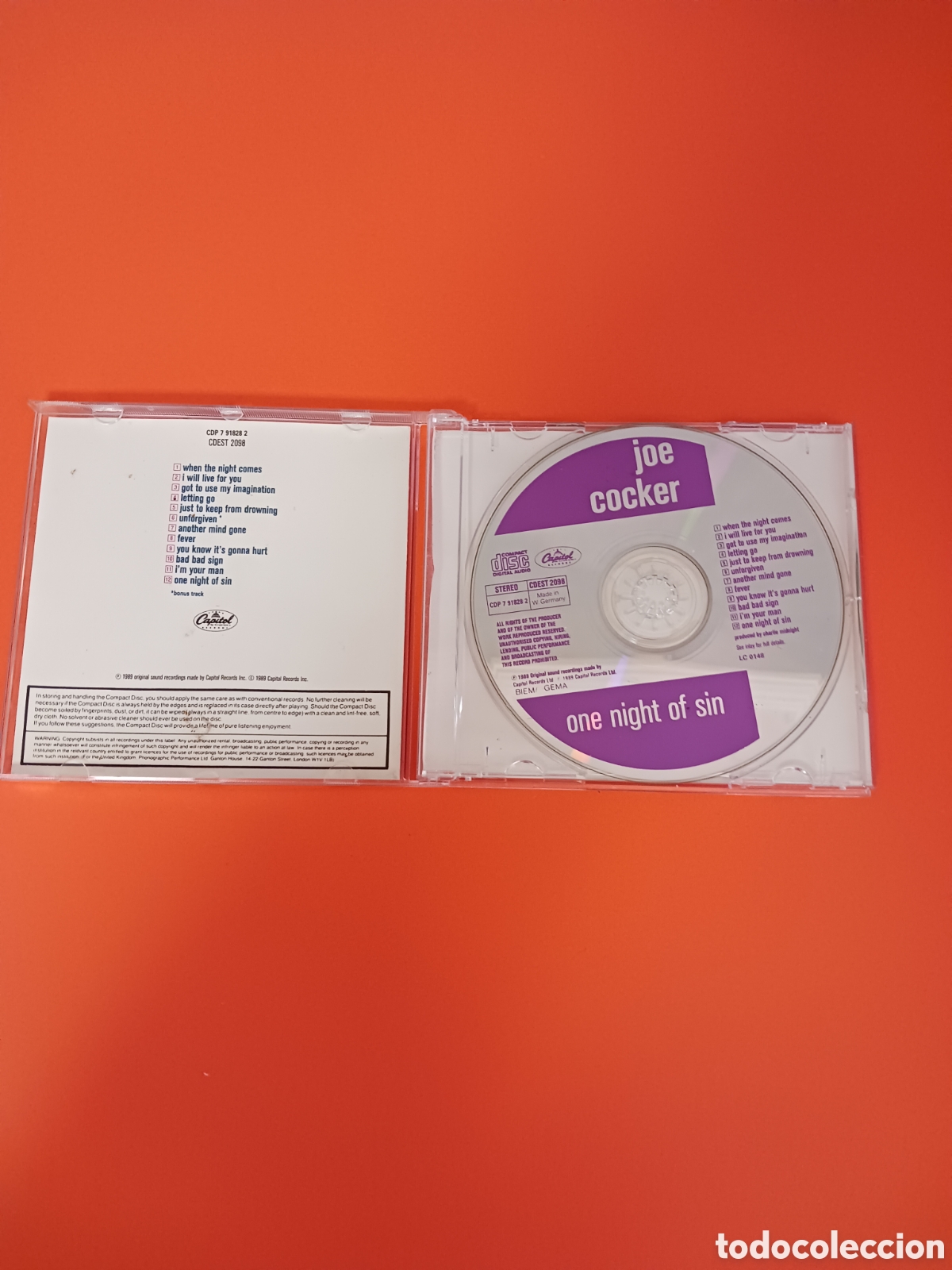 CDs de m&uacute;sica: JOE COCKER, One night of sin. CD - Foto 2