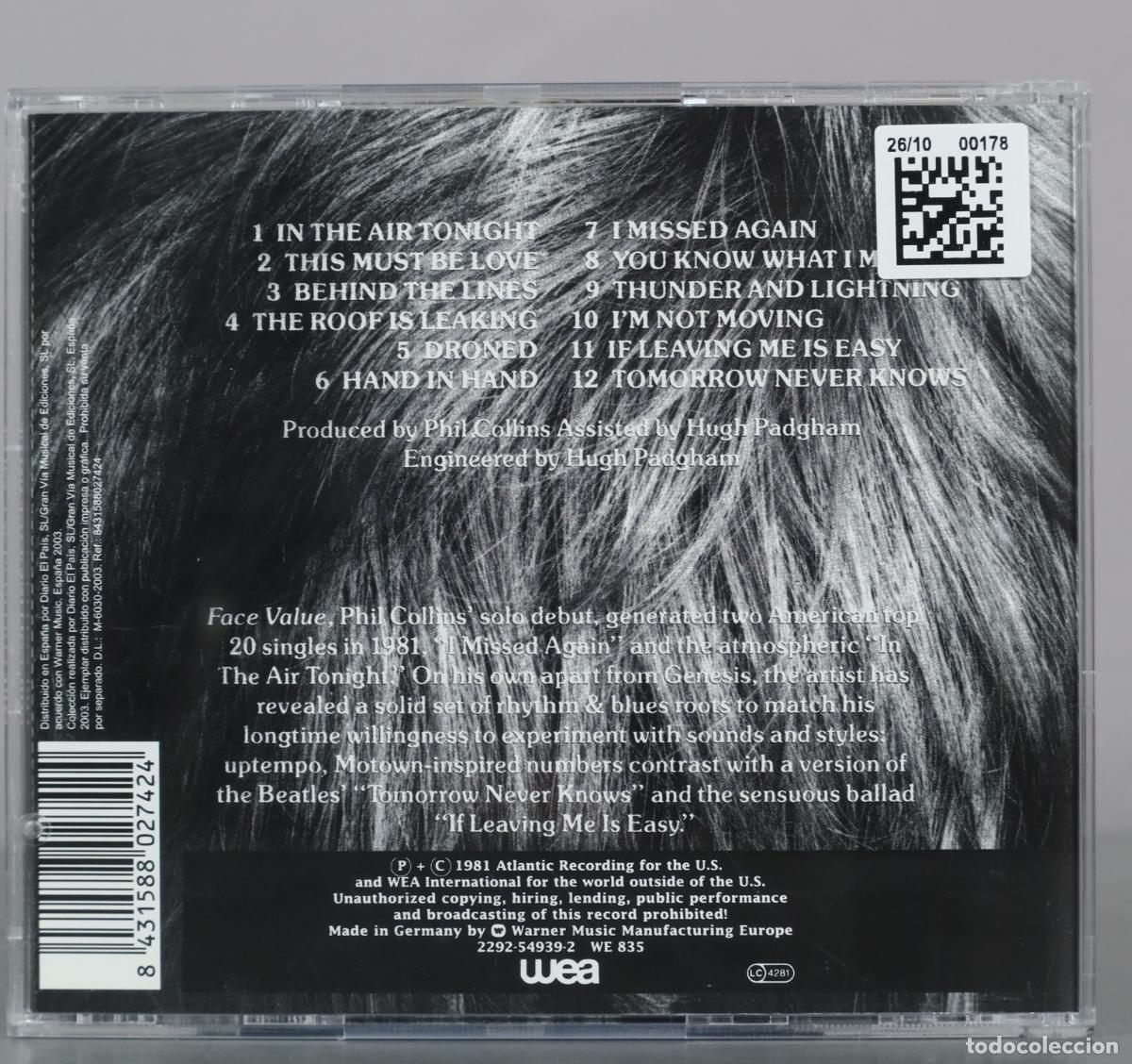 CDs de m&uacute;sica: CD. Face Value - Phil Collins - Foto 2