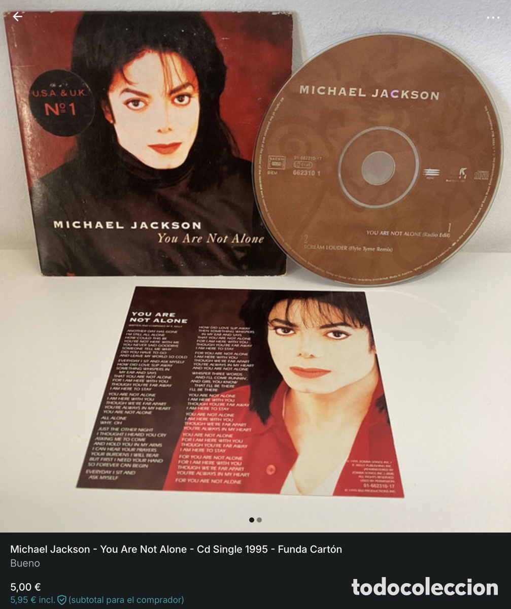 Music CDs: Michael Jackson - You Are Not Alone - Cd Single 1995 - Funda Cart&oacute;n