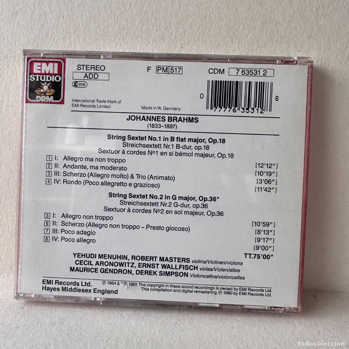 CDs de m&uacute;sica: Brahms - Yehudi Menuhin - String Sextets 1 & 2 (CD) - Foto 2