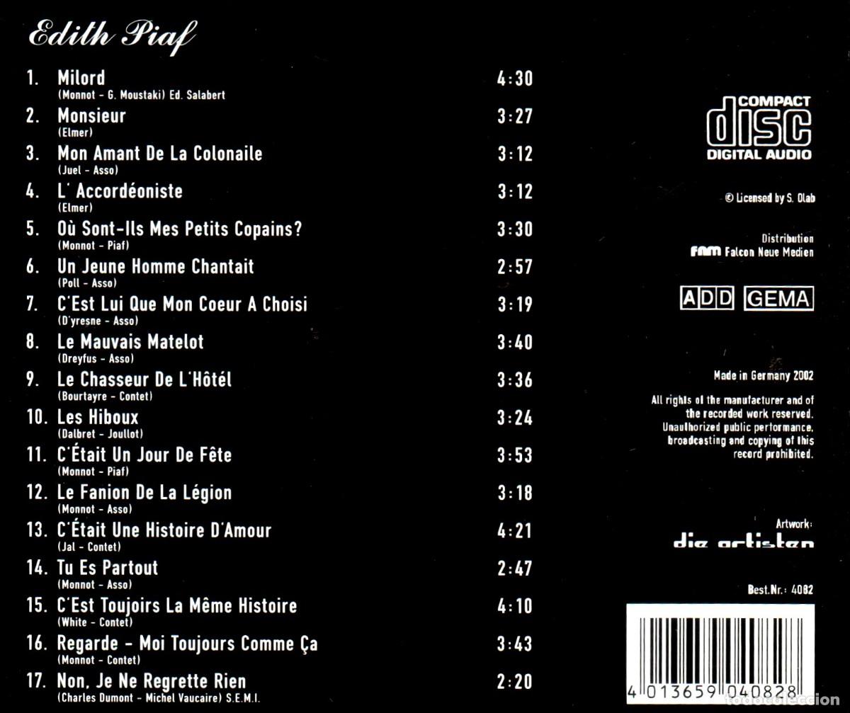 CDs de m&uacute;sica: EDITH PIAF. LACORDIONISTE. CD. - Foto 2