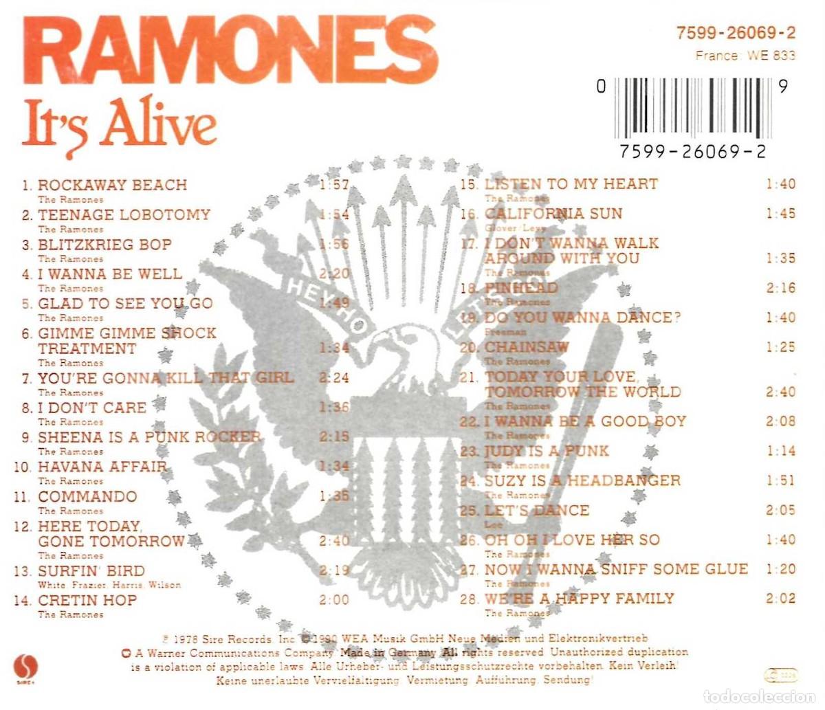 CDs de m&uacute;sica: RAMONES IT&acute;S ALIVE (CD) - Foto 2