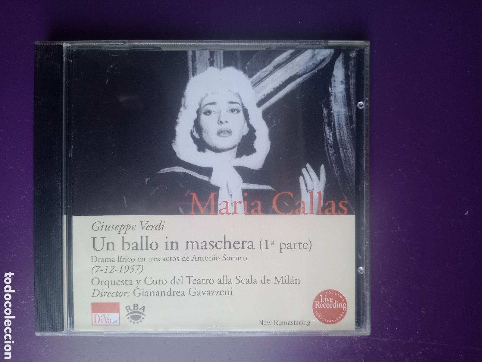 CDs de m&uacute;sica: MARIA CALLAS CD RBA 2000 - UN BALLO IN MASCHERA - 1&ordf; PARTE - (7-12-1957) DIRIA QUE SIN USO