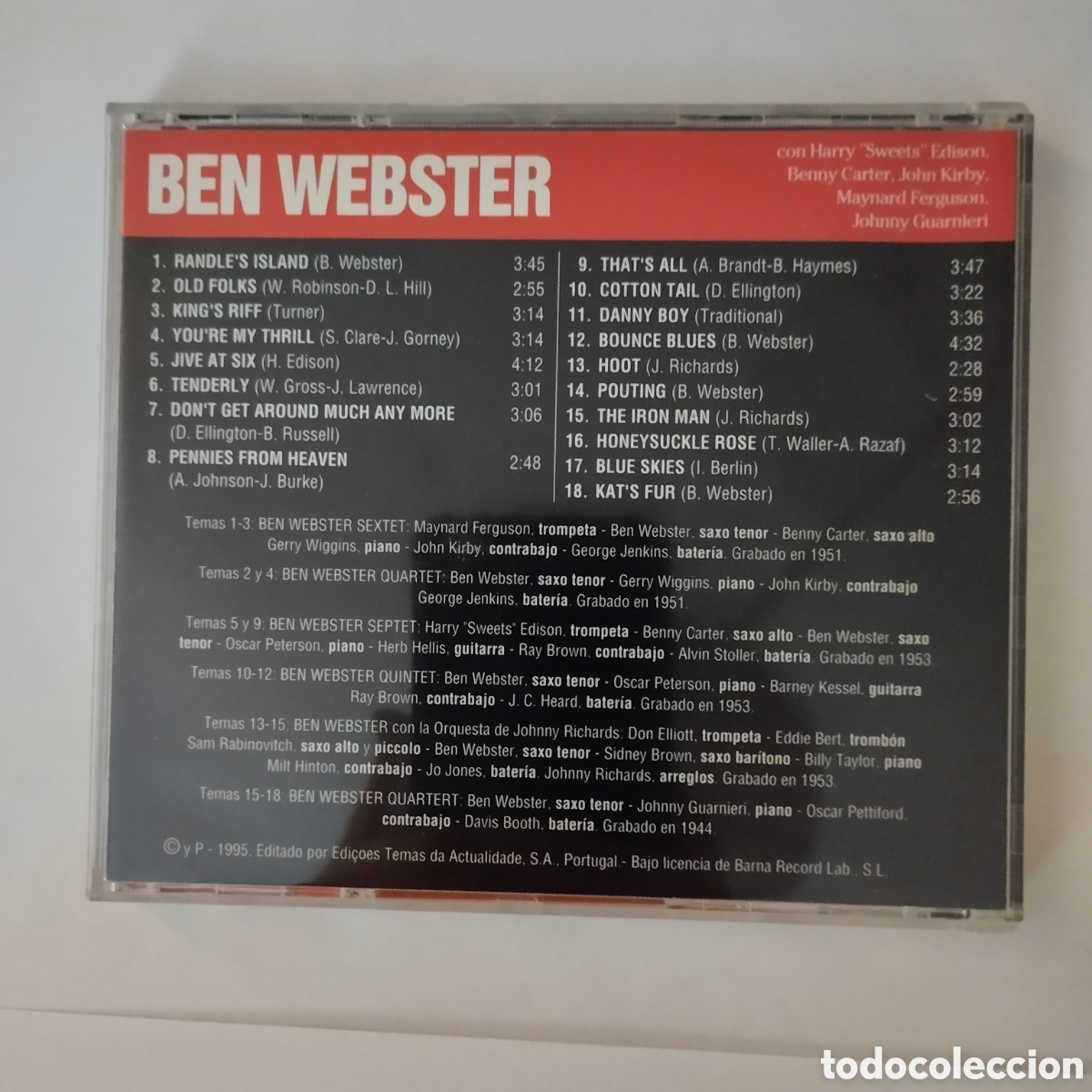 CDs de m&uacute;sica: CD Ben Webster (Saxo Tenor) - Maestro Del Jazz. - Foto 2