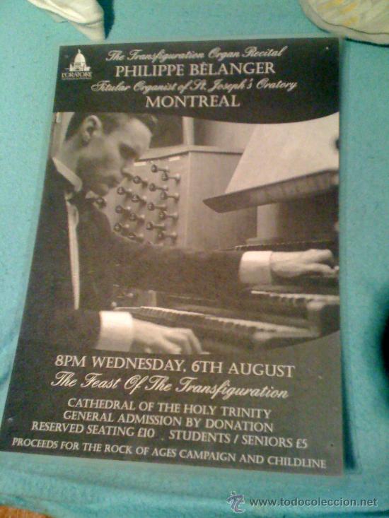 M&uacute;sica de cole&ccedil;&atilde;o: P&oacute;ster publicitario de concierto de &oacute;rgano. Tama&ntilde;o A-4, plastificado. En ingl&eacute;s.