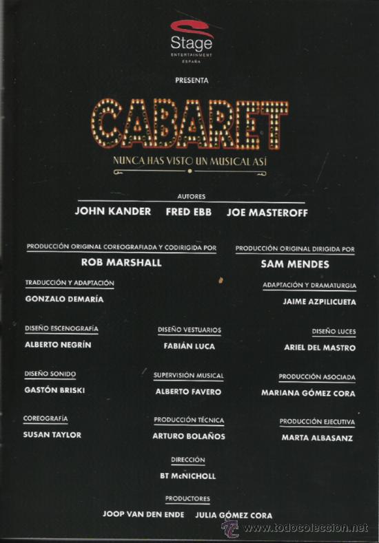 M&uacute;sica de colecci&oacute;n: PROGRAMA COMPLETO DEL MUSICAL CABARET DE 4 HOJAS - Foto 1