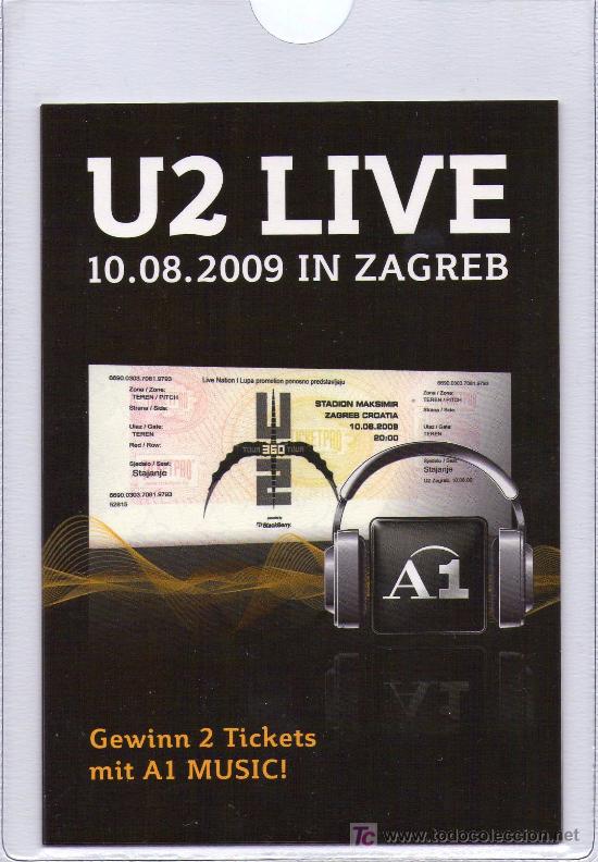 M&uacute;sica de colecci&oacute;n: 346- TARJETA PROMOCIONAL DEL CONCIERTO DE U2 EN ZAGREB