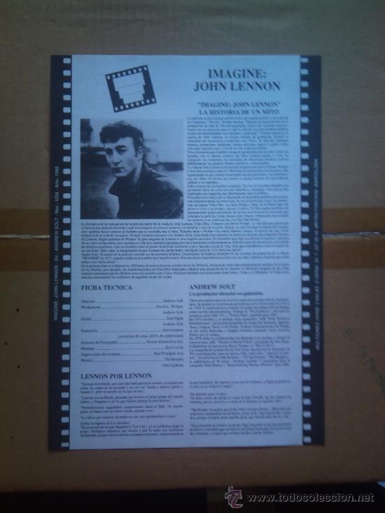 M&uacute;sica de colecci&oacute;n: THE BEATLES - JOHN LENNON FICHA TECNICA ORIGINAL PELICULA IMAGINE