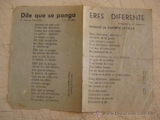 M&uacute;sica de colecci&oacute;n: FOLLETITO CON LETRAS DE CANCIONES DE CARMEN SEVILLA, LOS LLOPIS ETC. IMPRENTA RODAS