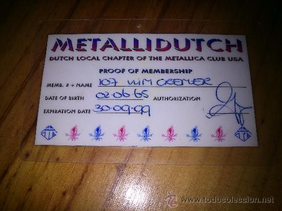 carnet de fans de metallica - Compra venta en todocoleccion