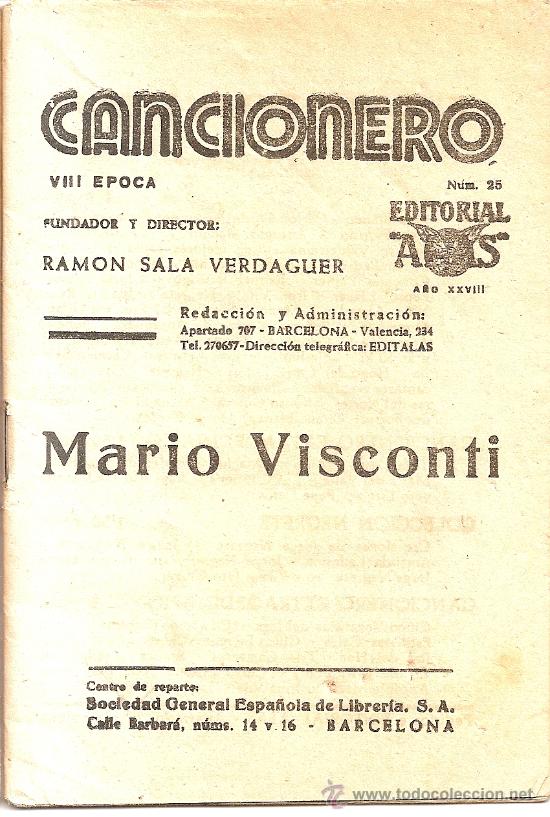 M&uacute;sica de colecci&oacute;n: CANCIONERO DE MARIO VISCONTI - Foto 1