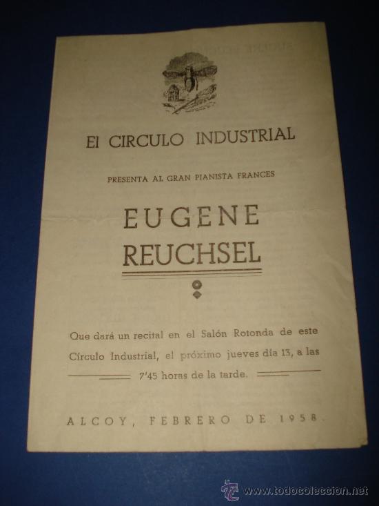 M&uacute;sica de colecci&oacute;n: Antiguo Folleto Concierto de Piano EUGENE REUCHSEL en el CIRCULO INDUSTRIAL de ALCOY 1958