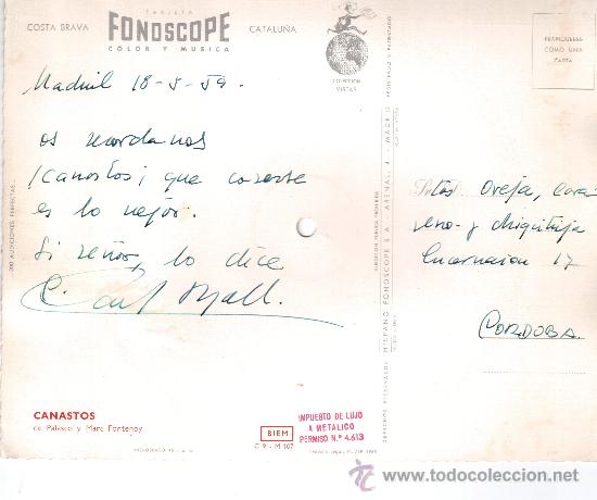 M&uacute;sica de colecci&oacute;n: fonoscope postal, canastos del a&ntilde;o 1958 - Foto 2