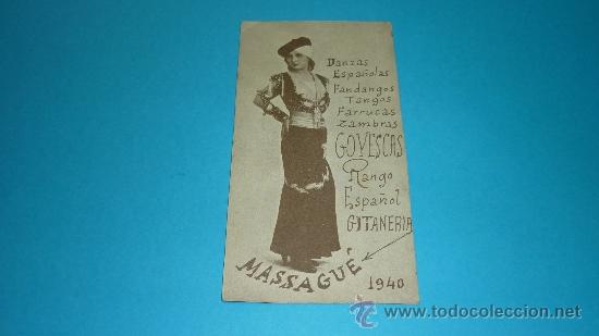 Collectible Music: Antigua tarjeta pubicitaria MASSAGU&Eacute;. Goyescas-Gitaner&iacute;a-Fandangos-Farrucas. A&ntilde;o 1940
