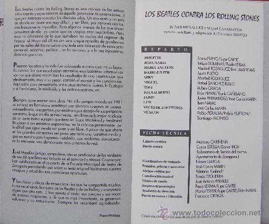 M&uacute;sica de colecci&oacute;n: PROGRAMA DIPTICO DE LA OBRA DE TEATRO LOS BEATLES CONTRA LOS ROLLING STONES - Foto 2