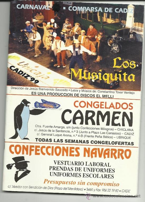M&uacute;sica de colecci&oacute;n: carnaval de cadiz libreto comparsa los msiquitas 1999