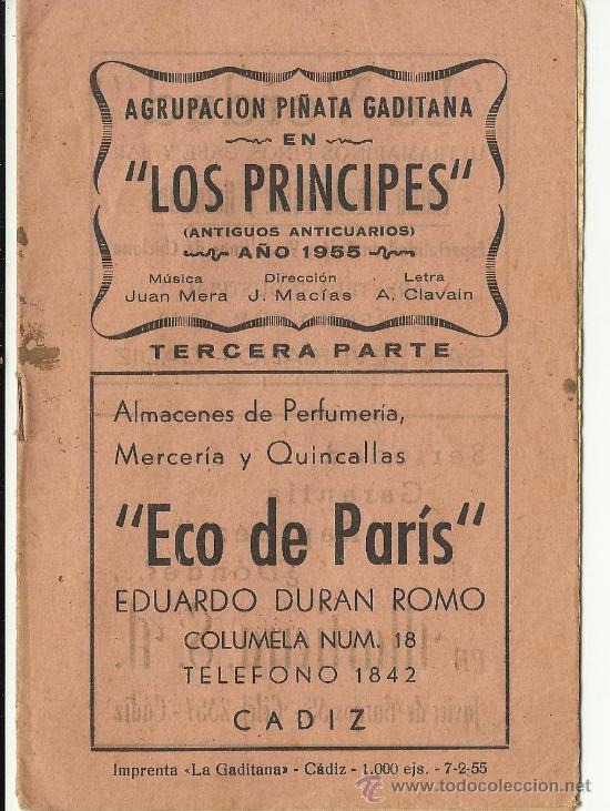 M&uacute;sica de colecci&oacute;n: Carnaval de cadiz Libreto los principes tercera parte 1955